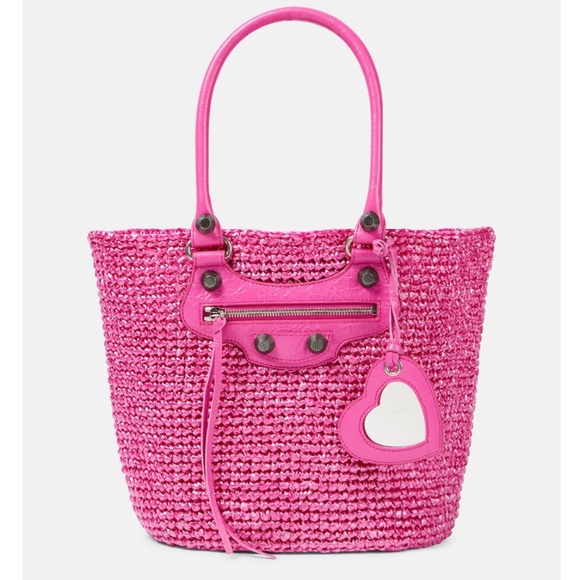 Balenciaga Handbags - Balenciaga Small Le Cagole Nylon Raffia Tote Pink NWT